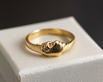 Handshake 925 Sterling Silver, Handmade Ring, Pinky Ring, Shaking Hands Ring, Silver Handshake Ring, Unique Silver Ring, Gold Brass Ring