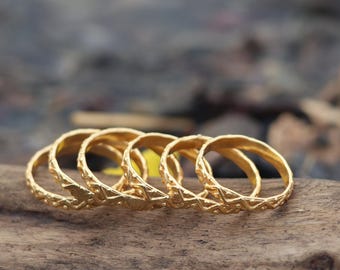 Gold Stacking Ring Set // Set of 6 Yellow Gold Stackable Rings // 14K Gold Filled Stackable Rings // Smooth, Twist, and Hammered Bands