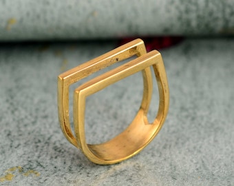 Dainty Bar Ring, Double Line Bar Ring, Handmade, Square Ring, Modern Ring, Geometric Ring, Gift for Her, Anniversary Gift Ring
