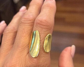 Gold Adjustable Wrap Ring, Modern Abstract Statement Ring, Open Band Gold Ring for Women, Minimalist Boho Jewelry, Unique Gift for Her