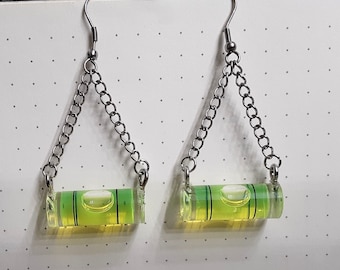 Level Headed Earrings - Real Levels, Weird, Functional, Unique Earrings, Bubble Leveler, Real Hardware, Handmade