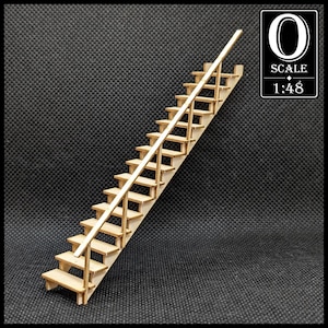 1:48 Scale 36&quot; Open Staircase Kit with Single Side Railing, 38 Degree Rise Angle (unpainted wood)