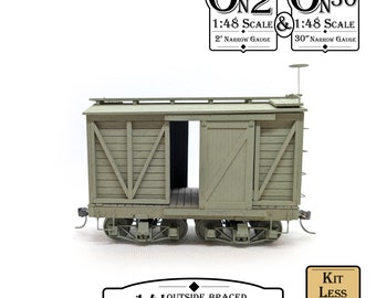Peut inclure: Une maquette de wagon de marchandises à caisse à claire-voie de 14' en échelle On2 et On30. Le kit est pour un écartement étroit de 2' et un écartement étroit de 30". Le kit est sans bogies.
