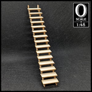 1:48 Scale 36&quot; Open Staircase Kit, 38 Degree Rise Angle (unpainted wood)