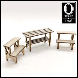 1:48 Scale Potting Bench and Tiered Plant Bench Kit (unpainted wood)