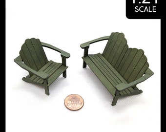1:24 Scale Adirondack Chair and Loveseat Kits (unpainted wood)
