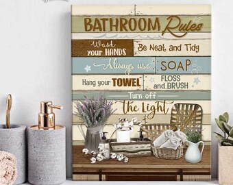 Bathroom Wall Art, Bathroom Sign, Modern Farmhouse Wall Decor, Bath House Sign, Rustic Bathroom Art, Bathroom Rules Canvas Print