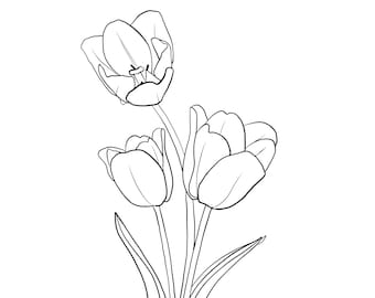 Handgezeichnete Tulpen Blume Linie Kunst, SVG PNG (Digitaler Download)