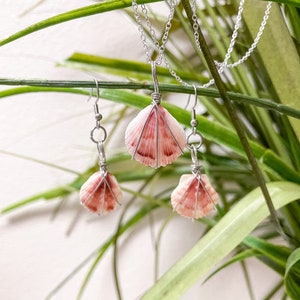 Pink Seashell Necklace and Earring Set, Sterling Silver, Beach Jewelry