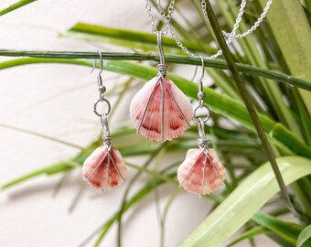 Pink Seashell Necklace and Earring Set, Sterling Silver, Beach Jewelry