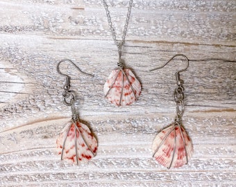 Handmade Seashell Necklace and Earring Set, Sterling Silver, Beach Jewelry
