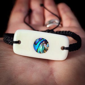 Paua Bone Carving Macrame Bracelet