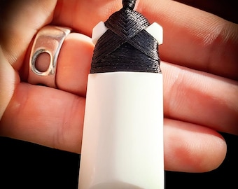 Natural Carved Maori Bone Carving Pendant Necklace - Toki With Binding