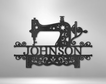 Sewing Monogram Metal Sign Personalized Family Name Metal Sign Gift For Tailor Friends and Family Custom Metal Sign Wall Art Housewarming