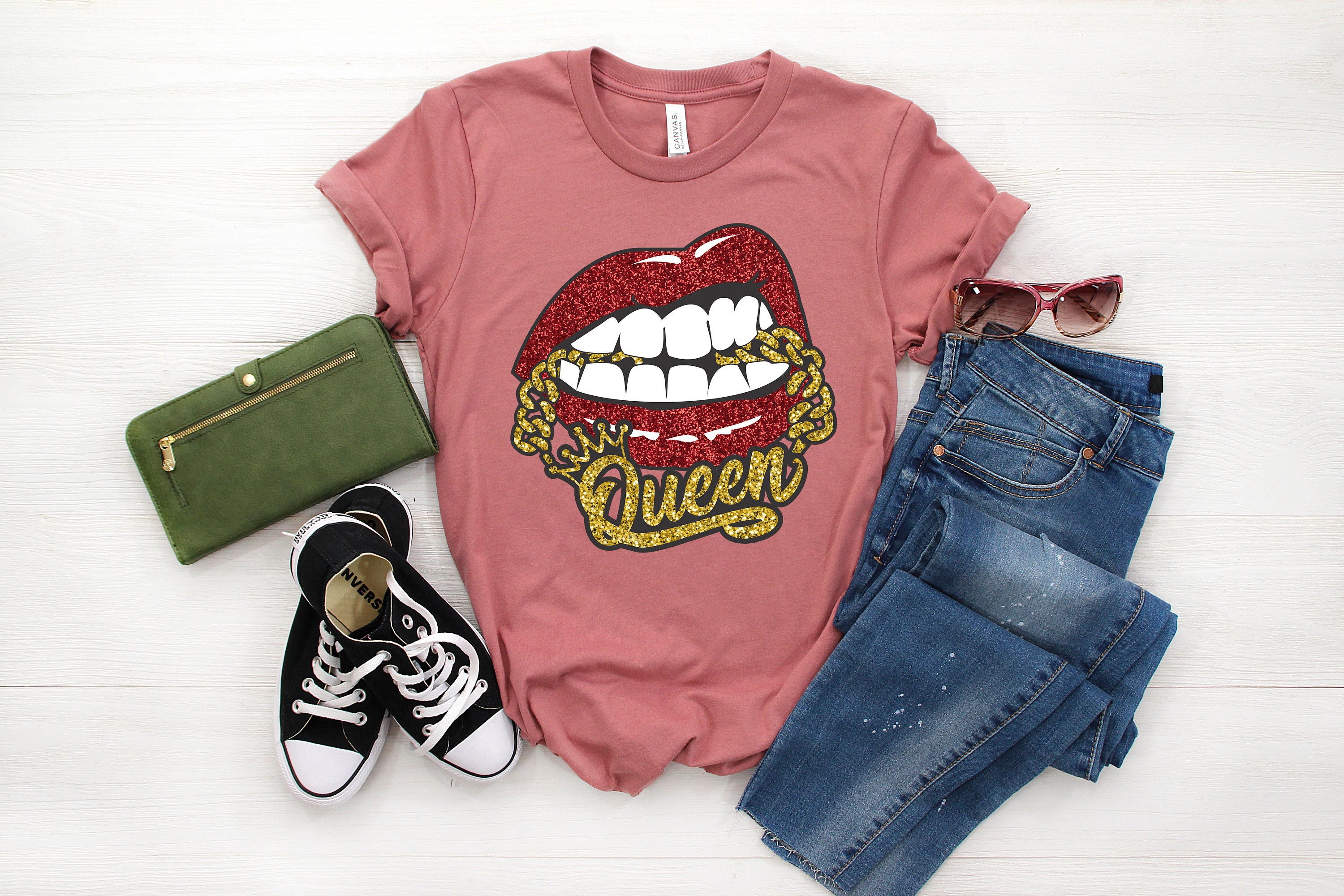 Glitter Lips Queen Shirt Sexy Girl Lips TShirt Golden Etsy France