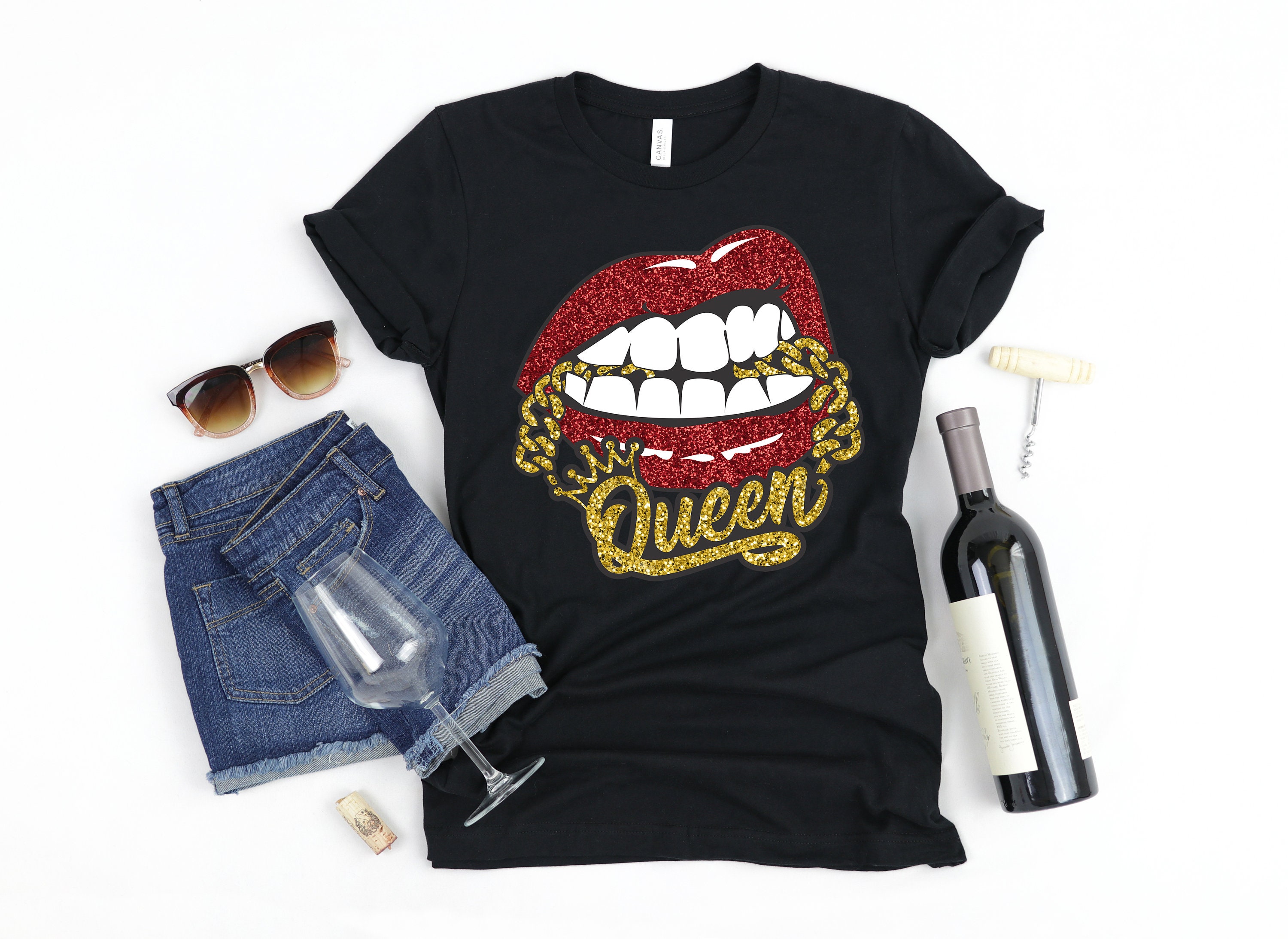 Glitter Lips Queen Shirt Sexy Girl Lips TShirt Golden Etsy