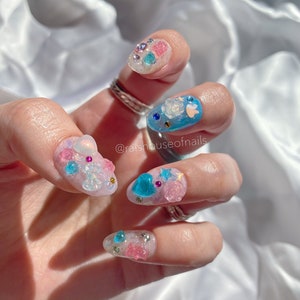 Kawaii Press on Nails, Jelly Press on Nails, 3D Nail Art, Short Press on Nails, Almond Fake Nails, Reusable Nails