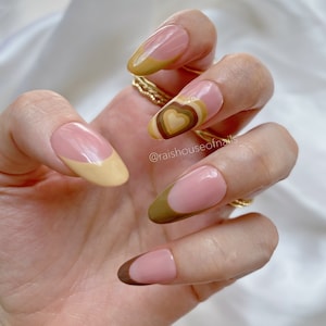 Fall Press on Nails, Brown Nails, Ombre Nails, French Tip Nails, Almond Short Nails, Fake Nails