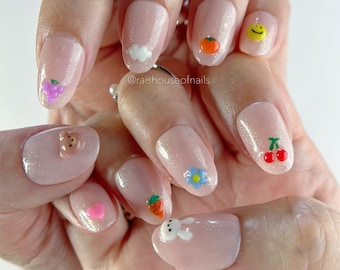 Kawaii Press on Nails, Short Almond Nails, Fake Nails, Reusable Nails, Acrylic Nails, Cute Nails, Custom Press on Nails