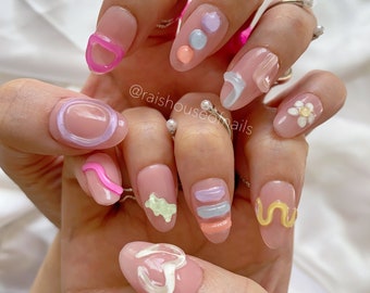 Jelly Press on Nails, Y2K Nails, Almond Short Nails, Custom Nails, Korean Nails, Cute Nails, Glue on Nails