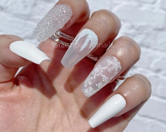 Christmas Press on Nails, Winter Nails, Snowflake Nails, Glue on Nails, Glitter Nails, Luxury Nails