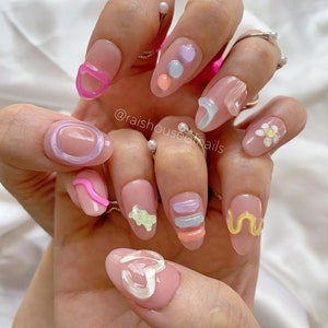 Jelly Press on Nails, Y2K Nails, Almond Short Nails, Custom Nails, Korean Nails, Cute Nails, Glue on Nails