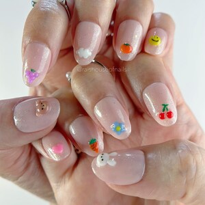 Cute 3D Press on Nails, Short Almond Nails, Reusable Press ons, Fake Acrylic Nails, Custom Press ons