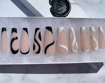 Abstract Swirl Press On Nails With Earth Tone Marble Design