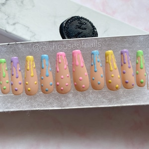 Summer Press on Nails, Ice Cream Nails,  Pastel Nails, Fake Nails, Gel Nails