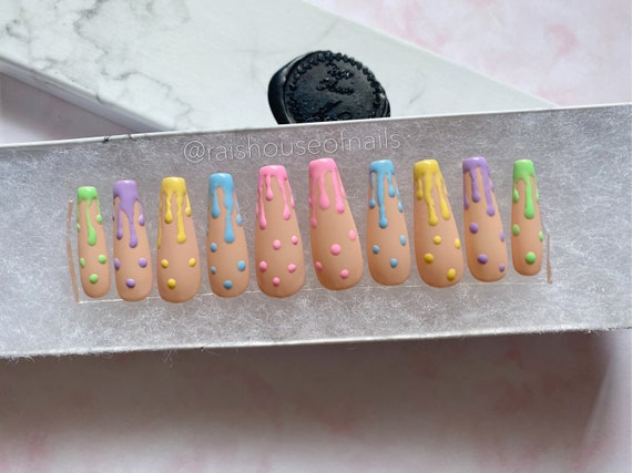 Summer Ice Cream Drip Press on Nails Colorful Pastel Fake | Etsy