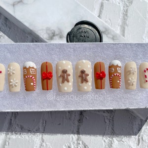 Christmas Press on Nails, Candy Cane Nails, Fake Nails, Gingerbread Nails, False Nails, 3D Nail Art image 8