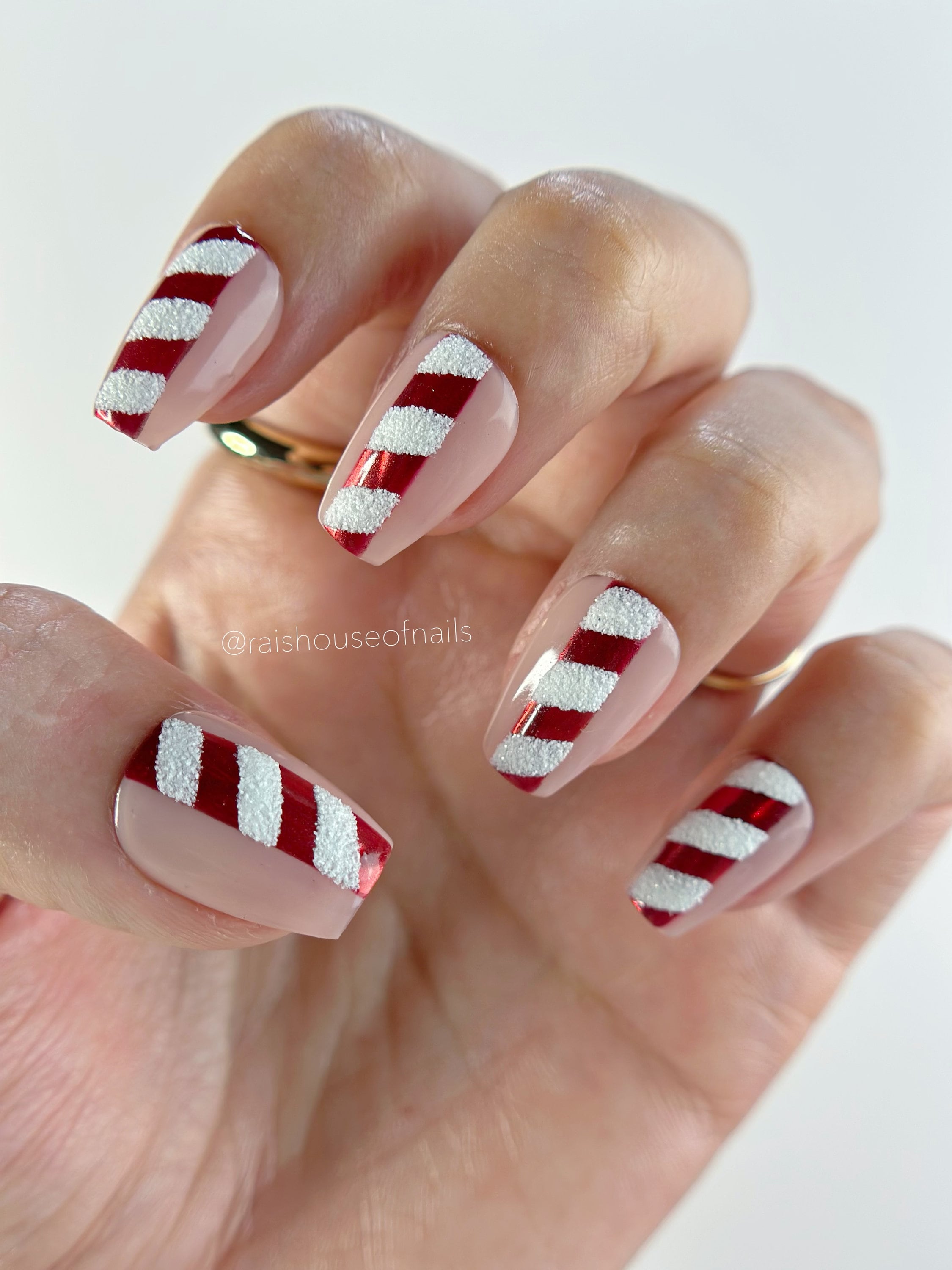 Holographic Candy Cane Nails