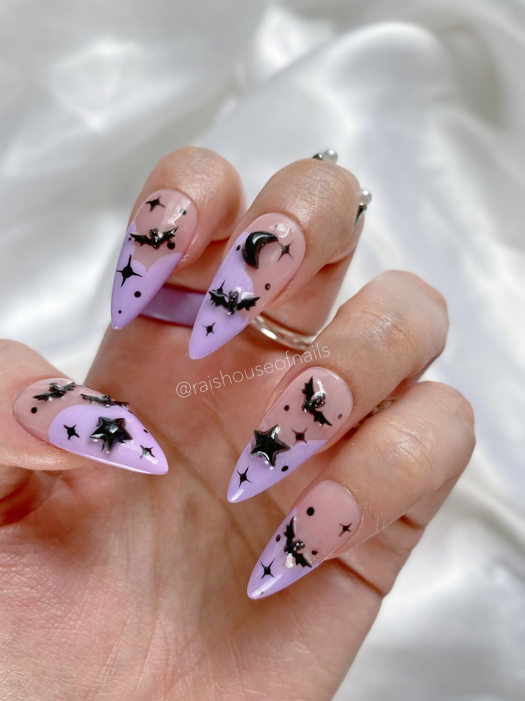 Halloween Press on Nails, Goth Nails, Bat Nails, Spooky Nails, Long Nails, Reusable Nails, Luxury Nails - Etsy Japan