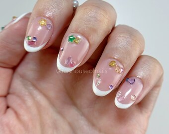 マイクロフレンチチッププレスオンネイル（ラインストーン付き