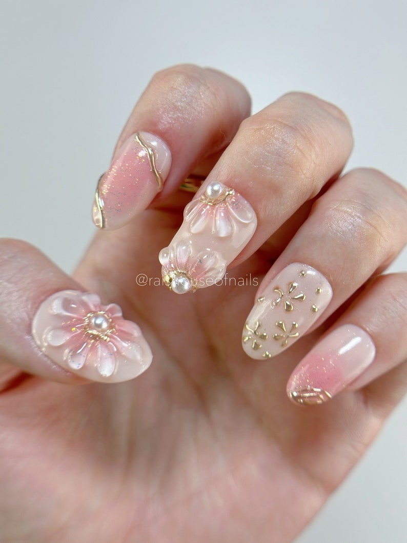 jelly flower press on nails