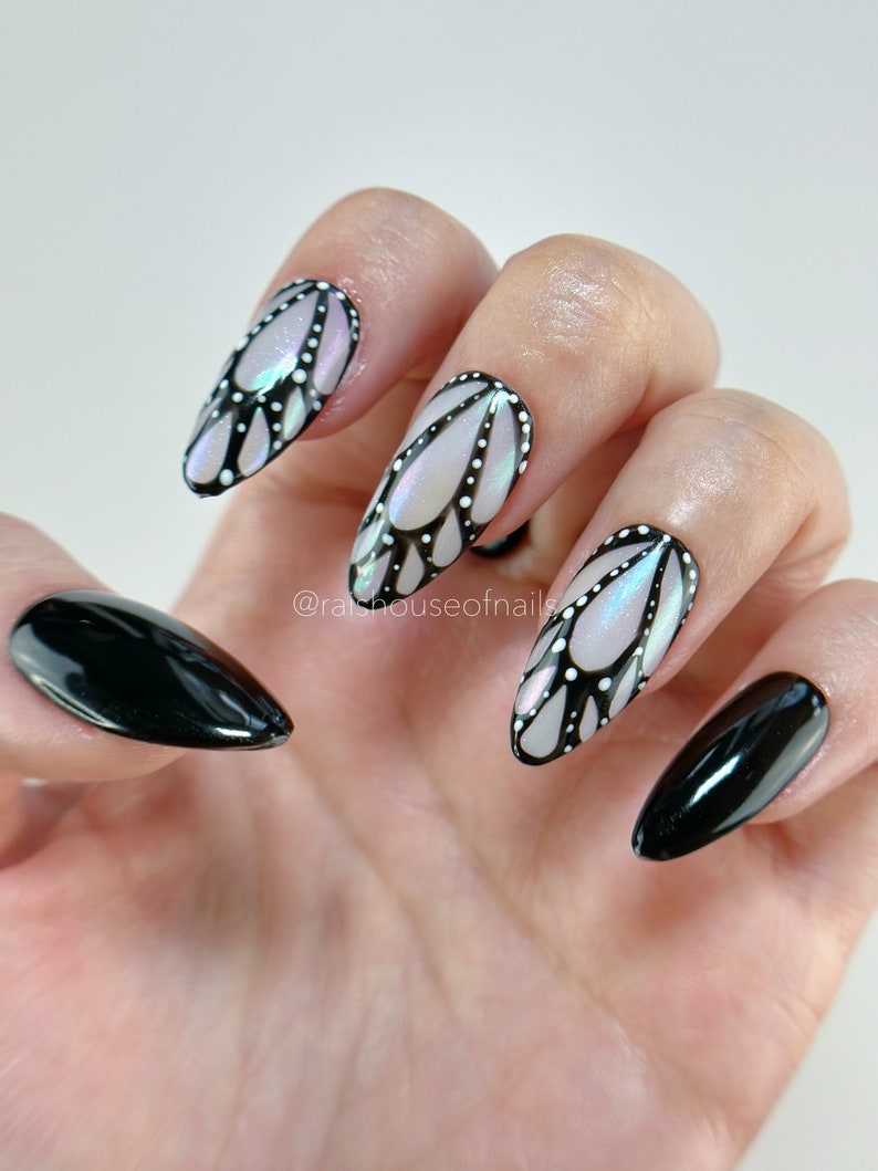 butterfly iridescent wings press on nails