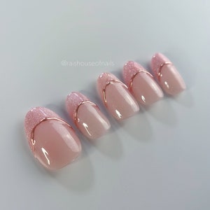 Pink Velvet Press on Nails, Rose Gold Chrome Nails, Cat Eye Nails, French Nails, Short Nails, Handmade Press on Nails image 8