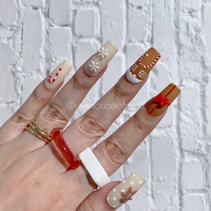 Christmas Press on Nails, Candy Cane Nails, Fake Nails, Gingerbread Nails, False Nails, 3D Nail Art image 9