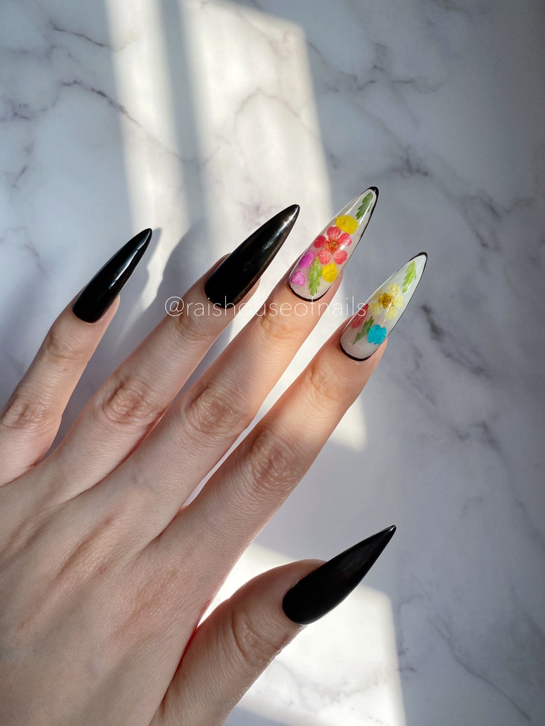 Dried Flowers Press on Nails Milk Bath Fake Nails Goth Etsy