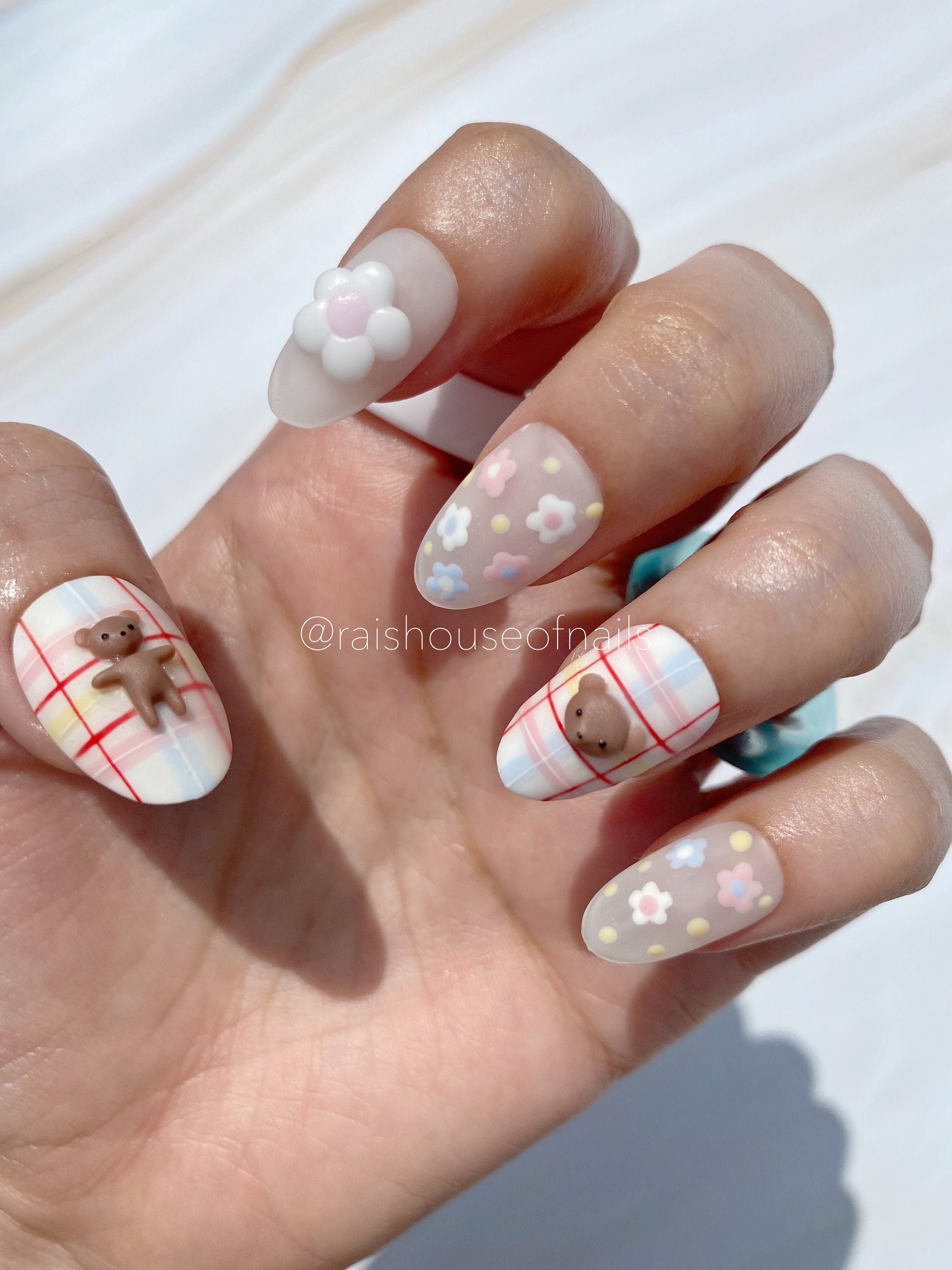 Teddy Bear Nails Gel Nails, Handmade, Trendy Nails, Press on Nails