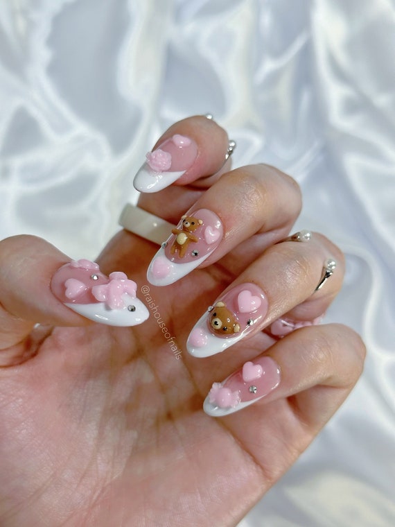 Pink Kawaii Strawberry Nail Charms 10 pcs