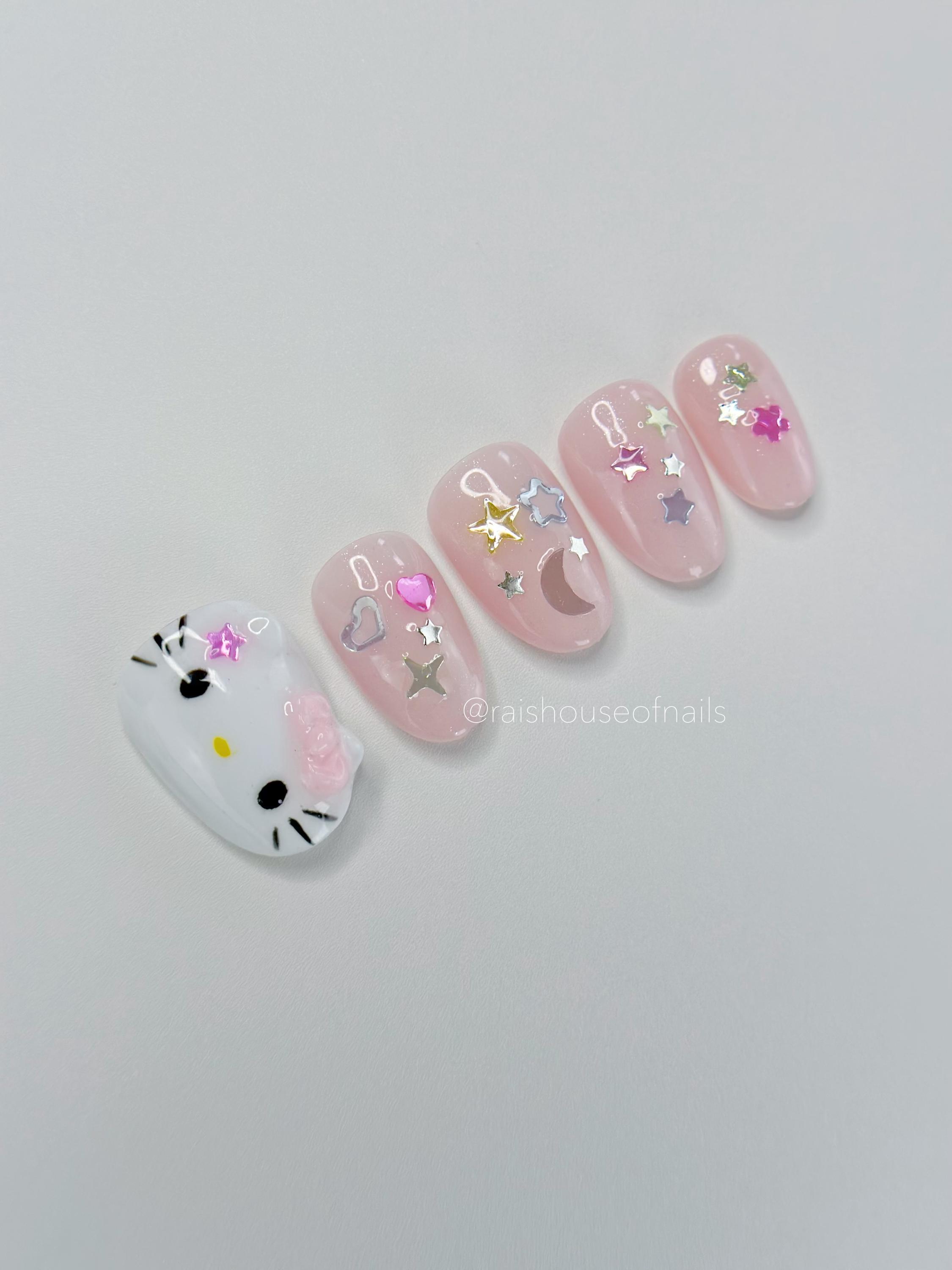 かわいい猫ちゃんのつけ爪（3D猫チャーム、星、月付き） - Etsy 日本