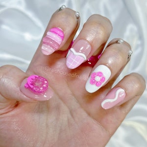 Pink Jelly Press on Nails, Y2K Nails, 3D Nail Art, Korean Nails, Fake Nails, Glue on Nails, 90s Nails, Acrylic Nails image 5