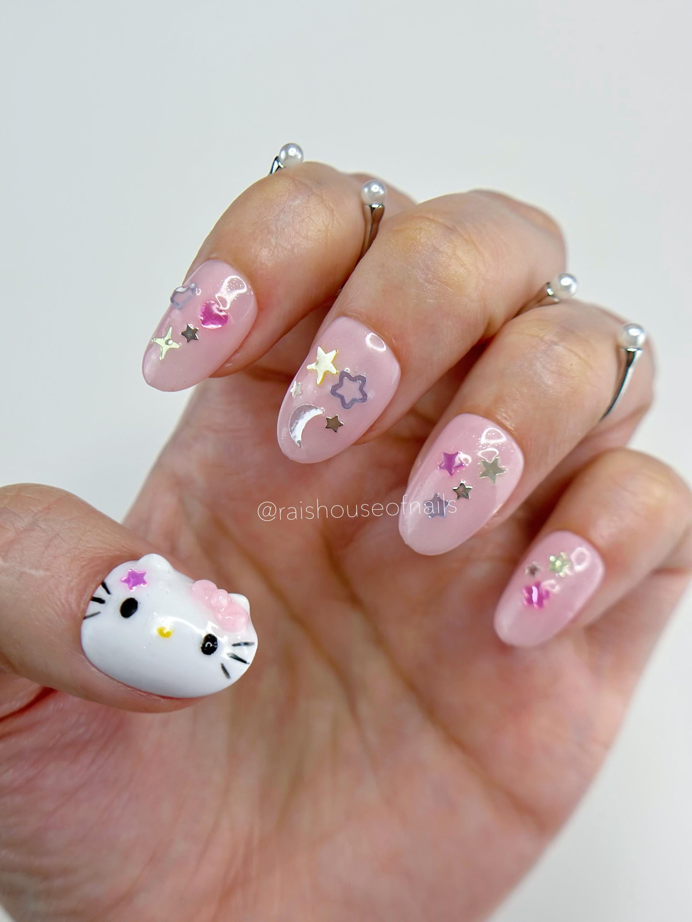 かわいい猫ちゃんのつけ爪（3D猫チャーム、星、月付き） - Etsy 日本