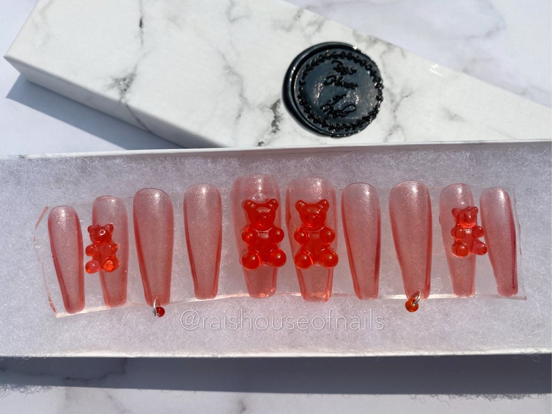 Gummy Bear Jelly Red with Glitter and Piercing Press on Nails Etsy