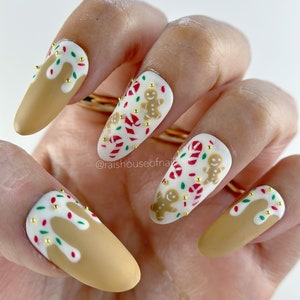 Christmas Press on Nails, Gingerbread Nails, Candy Cane Nails, Gel Nails, Fake Nails, Holiday Nails