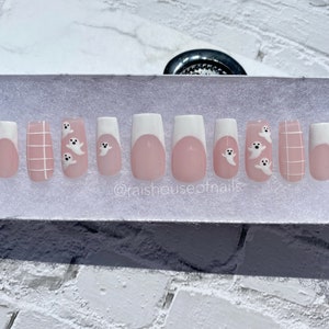 Halloween Press on Nails, Ghost Nails, Spooky Nails, Fake Nails, False Nails, French Tip Nails image 2