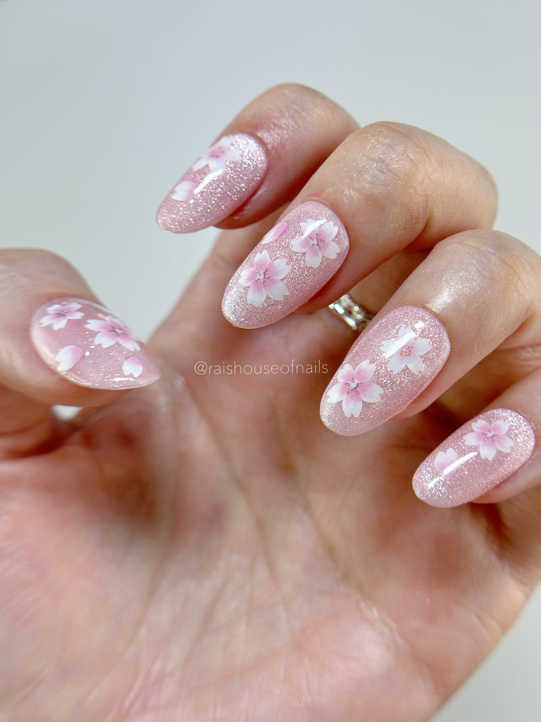 Cherry Blossom Cat Eye Nails, Handmade Sakura Flowers Press Cherry Blossom Cat Eye Nails, Handmade Sakura Flowers Press