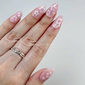 Pink Flower Cat Eye Press on Nails, Velvet Nails, Sakura Nails, Cherry Blossom Nails, Custom Nails, Reusable Nails, Handmade Nails image 9