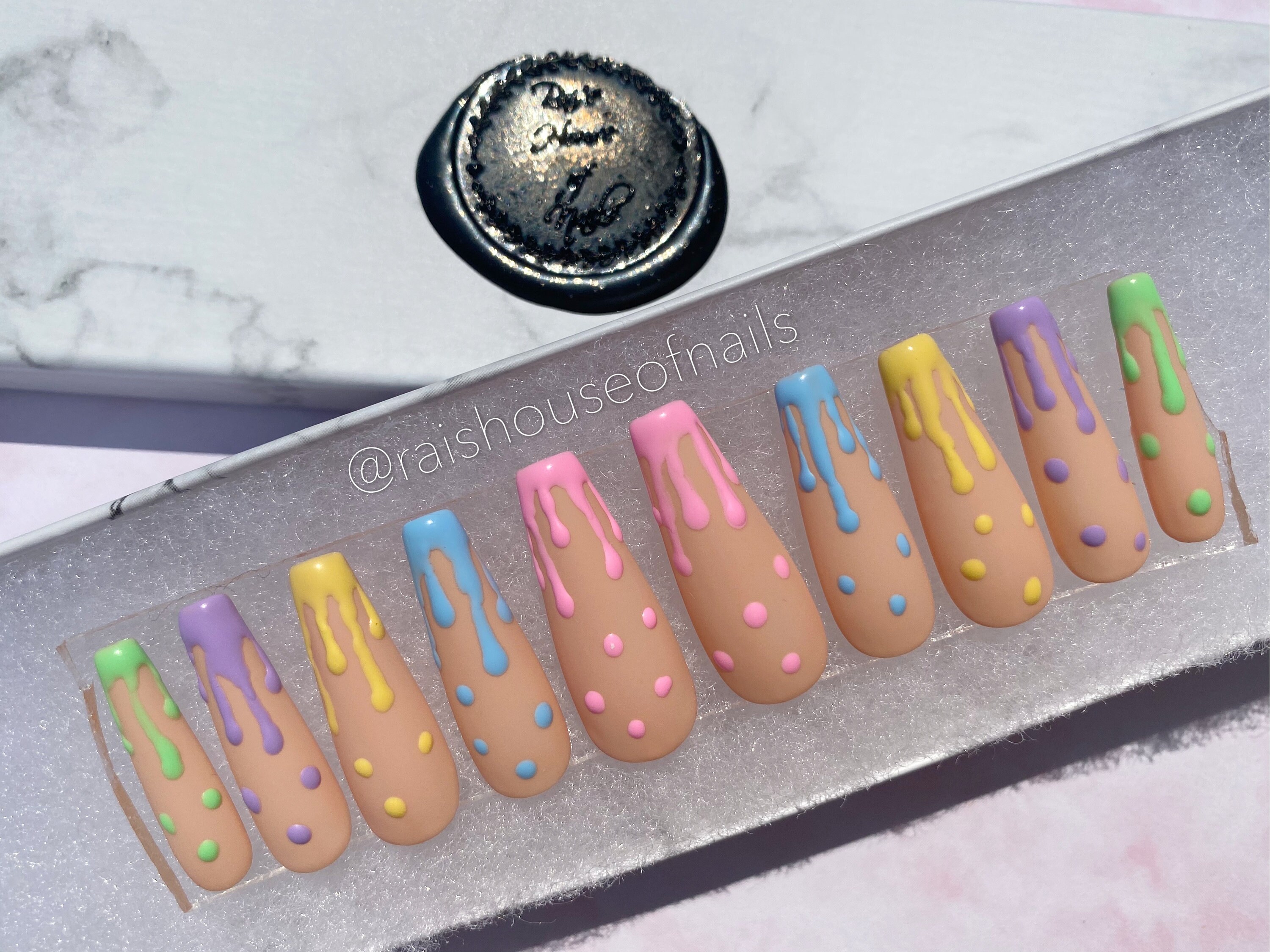 Summer Ice Cream Drip Press on Nails Colorful Pastel Fake | Etsy